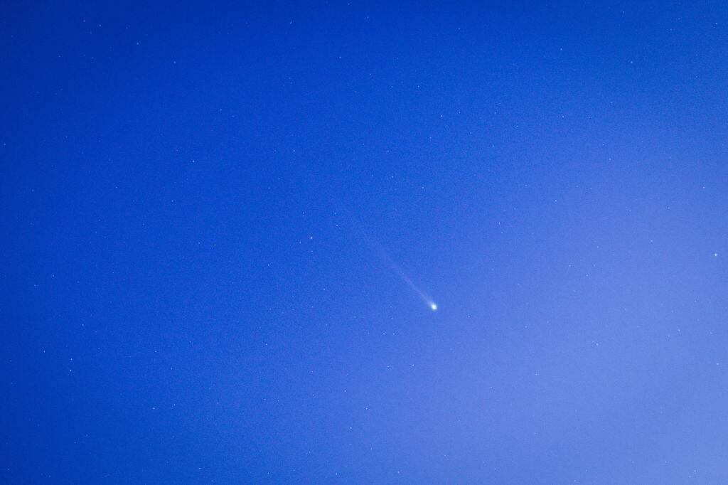 (EDITOR'S NOTE: the image is a stack of 16 single photos taken with star tracking) Comet C/2023 P1 (Nishimura) is seen in L'Aquila, Italy, on september 8th, 2023. Discovered in August by a Japanese amateur astronomer, comet Nishimura (C/2023 P1) will reach the point of maximum approach to Earth on September 13 and will acquire its maximum brightness on September 17. It will probably be visible to the naked eye, as well as with telescopes and cameras.  (Photo by Lorenzo Di Cola/NurPhoto via Getty Images)