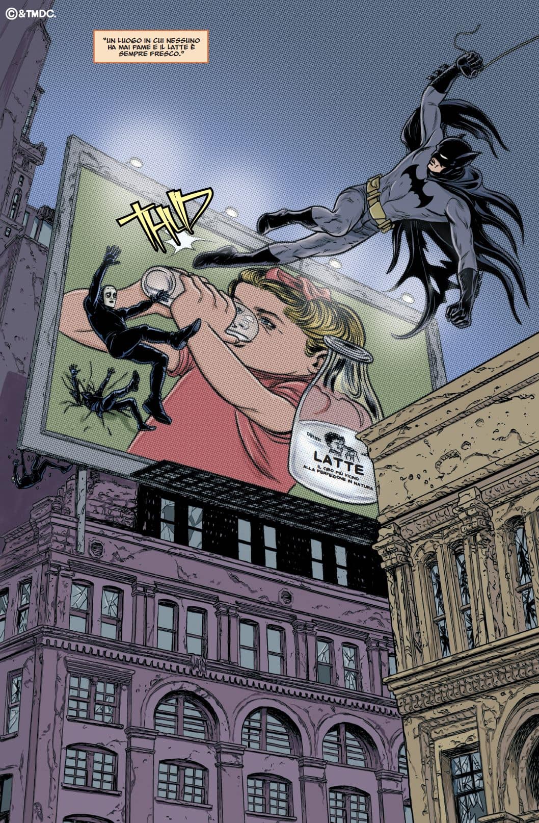 Una tavola tratta da Batman: L'Era Oscura di Mark Russell e Mike Allred (Panini Comics DC)