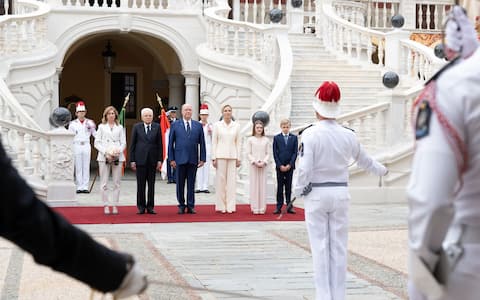 IPA89214437 - Prince Albert II of Monaco welcomes Sergio Mattarella, President of the Italian Republic during a state visit in the presence of his daughter Laura Mattarella, Princess Charlene of Monaco, Princess Gabriella and Prince Jacques of Monaco at the Prince’s Palace in Monaco, on October 2, 2026//NIVIERE_012NIV/Credit:David NIVIERE/SIPA/2610021220