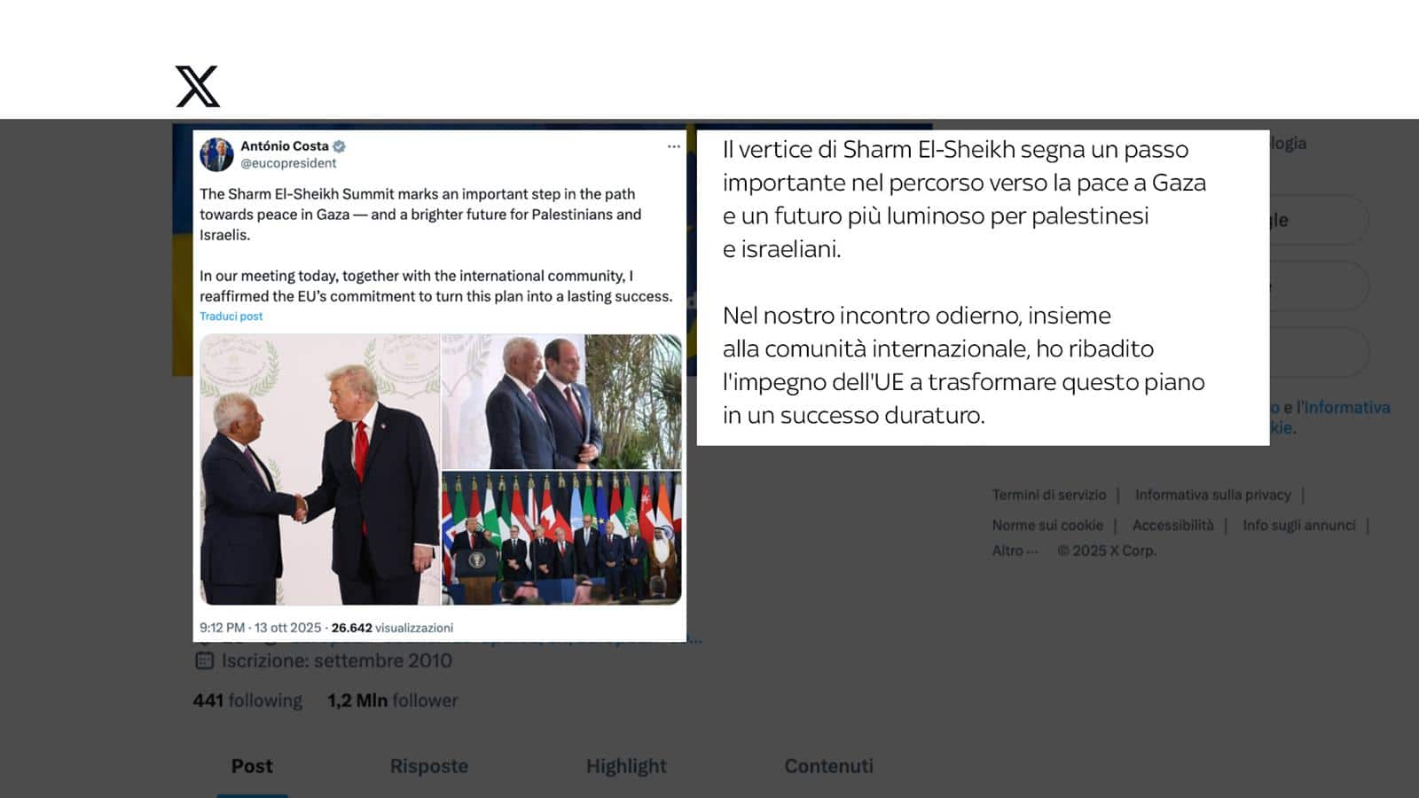 Il tweet di Antonio Costa