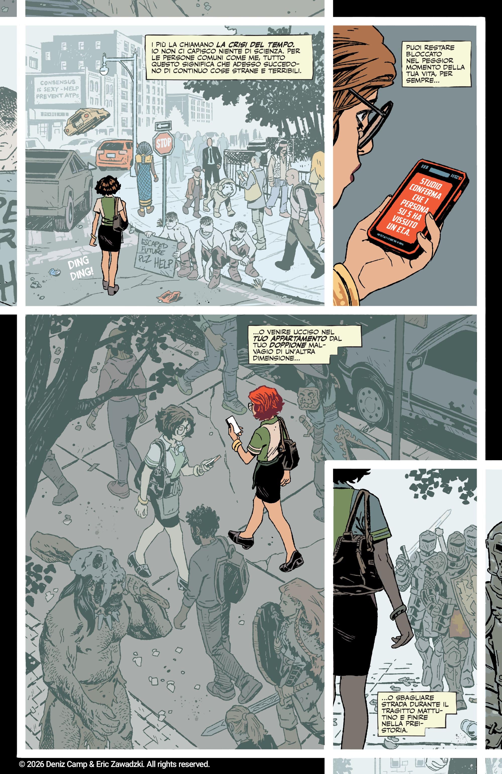 Una tavola tratta da Assorted Crisis Events, di Deniz Camp, Eric Zawadzki e Jordie Bellaire (Panini Comics)