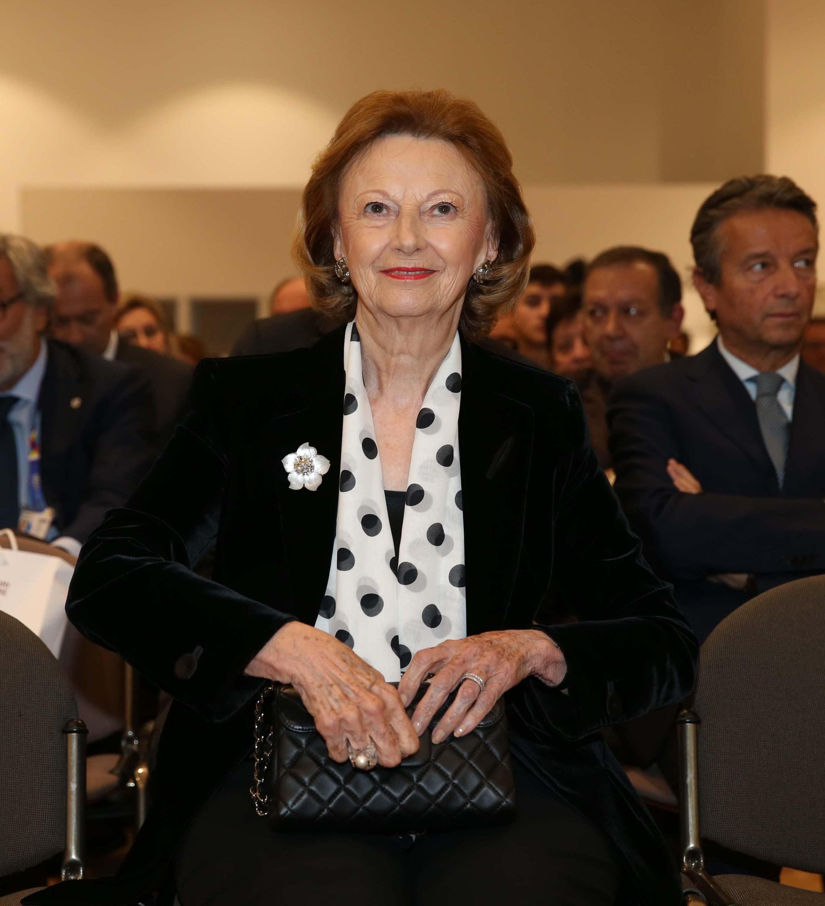 Maria Franca Ferrero, presidente della Fondazione Ferrero e vedova di Michele Ferrero, il papà della Nutella e dell?ovetto Kinder, al Convegno Ferrero Made With Care condividere valori per creare valore a Expo 2015, dove è stato presentato il VI Rapporto di responsabilità sociale d'impresa (Csr). Milano, 1 ottobre 2015.. Milano, 1 ottobre 2015.  ANSA/ STEFANO PORTA