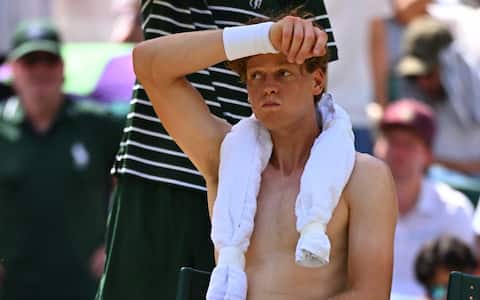 IPA86476564 - Jannik Sinner (ITA) during his quarter final round match at the 2026 Wimbledon Championships at the AELTC in London, GREAT BRITAIN, on JULY 7, 2026. Photo by Corinne Dubreuil/ABACAPRESS.COM