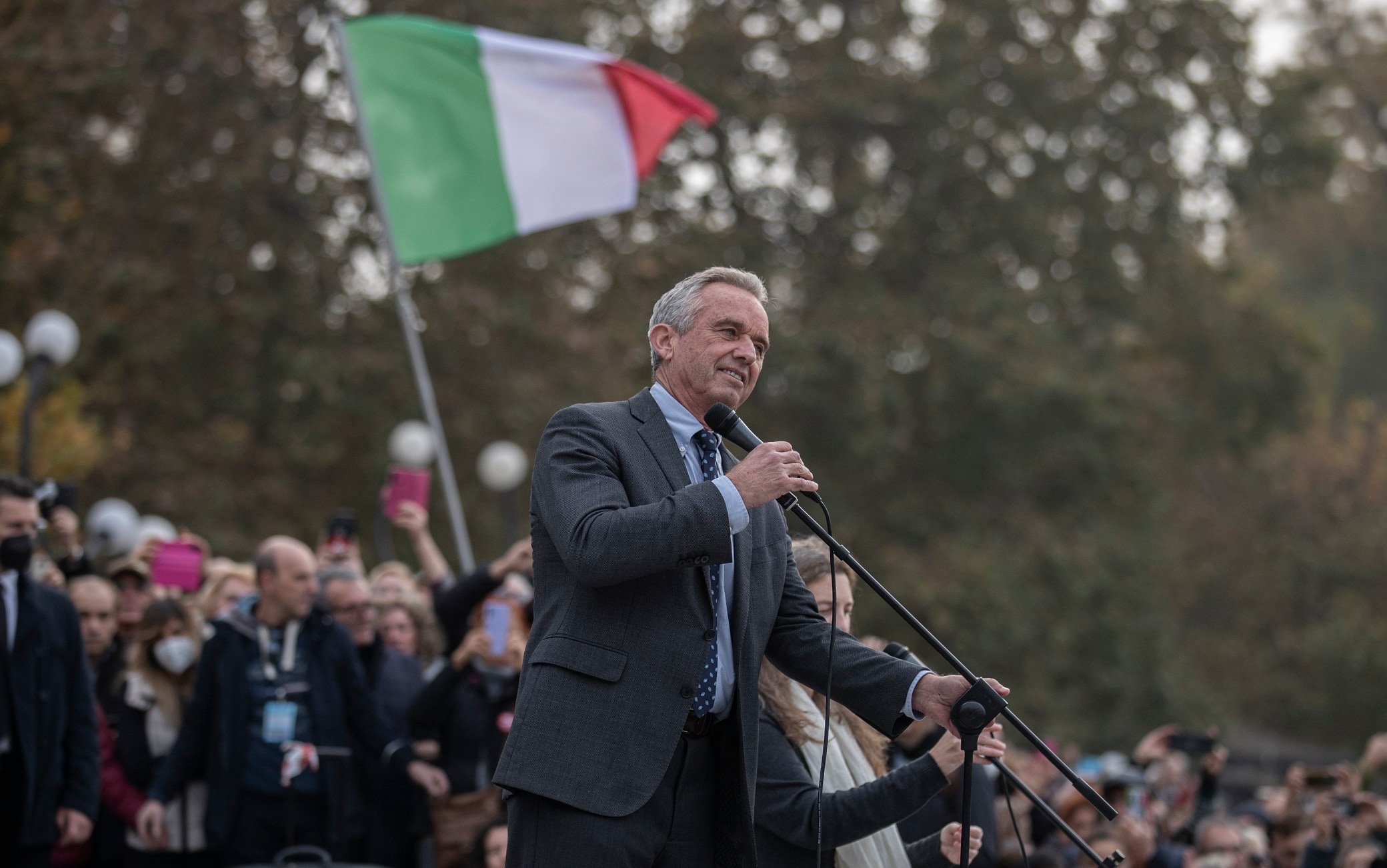 All’arco della pace si svolge la Manifestazione di Children’s Help Defence contro il Green Pass, Robert F. Kennedy Jr., 13 Novembre 2021.ANSA/MARCO OTTICO