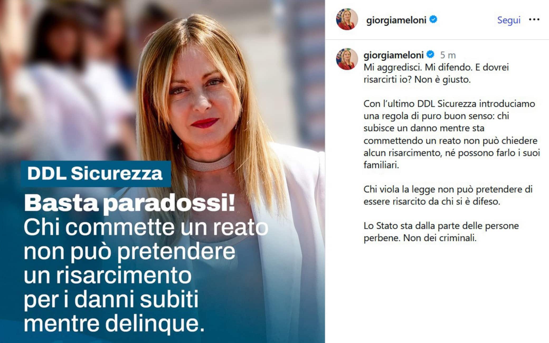 Il post pubblicato dalla Premier Giorgia Meloni sul suo profilo Instagram, Roma, 17 Luglio 2026. INSTAGRAM/GIORGIA MELONI