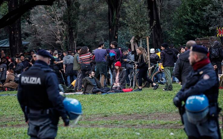 People attend an illegal rave party at Terme di Caracalla, in Rome, Italy, 17 December 2022. ANSA/GIUSEPPE LAMI