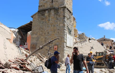 The bell tower in Amatrice, near Rieti, central Italy, damaged after the 24 August earthquake. The Civil Protection Department said Friday the latest provisional death toll from Wednesday' earthquake in central Italy is of 267 dead. Of these, 207 died in the Lazio mountain village of Amatrice, 11 in nearby Accumoli and 49 in the village of Arquata del Tronto, in the neighboring Marche region. ANSA/ CARABINIERI - DEPARTMENT FOR PROTECTION OF CULTURAL HERITAGE   +++ ANSA PROVIDES ACCESS TO THIS HANDOUT PHOTO TO BE USED SOLELY TO ILLUSTRATE NEWS REPORTING OR COMMENTARY ON THE FACTS OR EVENTS DEPICTED IN THIS IMAGE; NO ARCHIVING; NO LICENSING +++