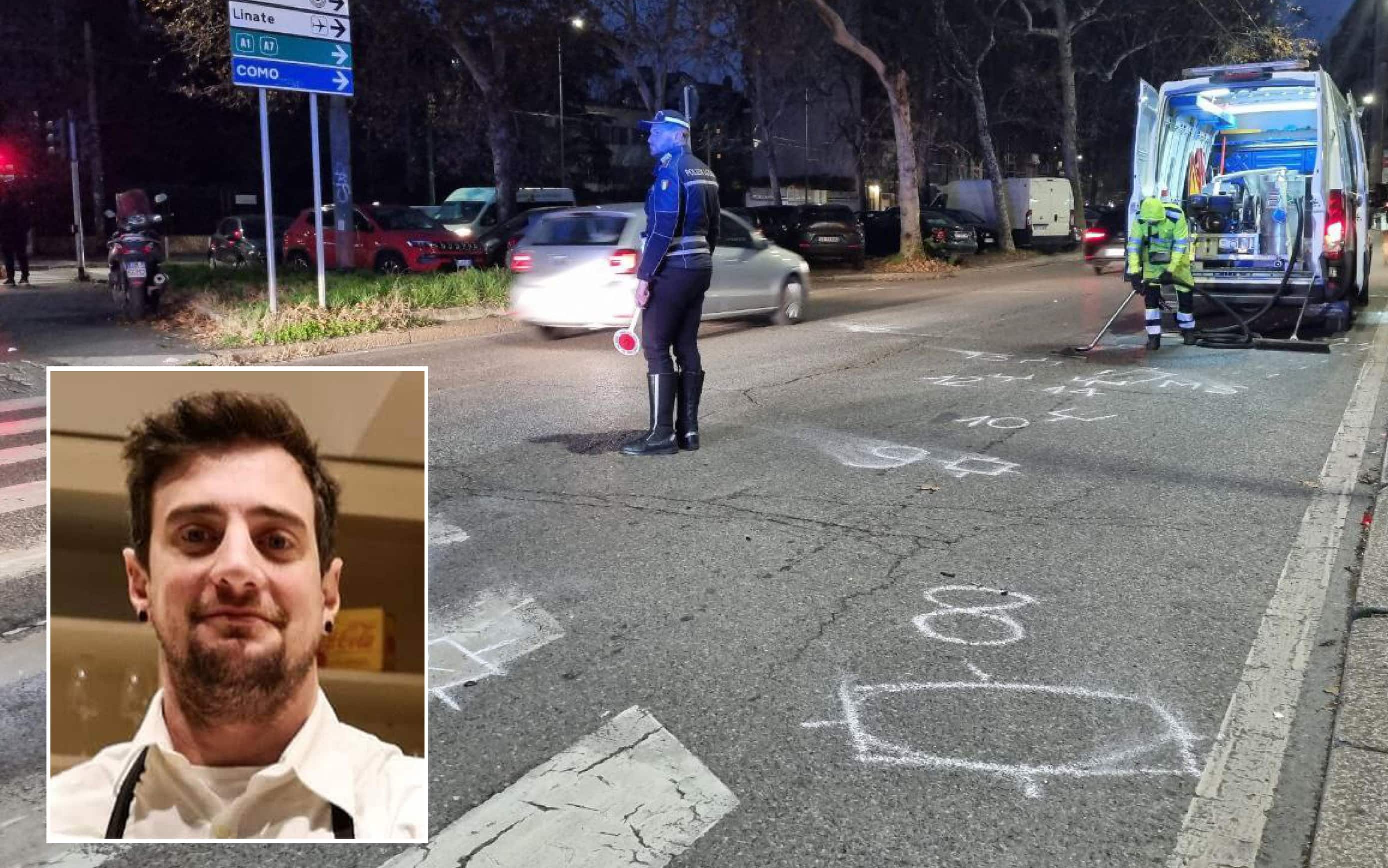 COMBO Ciclista investito e ucciso nella notte a Milanofoto grande di Andrea Fasani e foto piccola da FB
