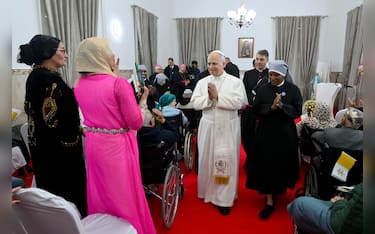 Pope                  Leo XIV visits the nursing home of the Little Sisters of the                  Poor in Annaba, Algeria, on April 14, 2026, on the second day                  of an 11-day apostolic journey to Africa. ANSA/PRESS OFFICE SANTA SEDE