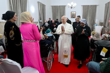 Pope                  Leo XIV visits the nursing home of the Little Sisters of the                  Poor in Annaba, Algeria, on April 14, 2026, on the second day                  of an 11-day apostolic journey to Africa. ANSA/PRESS OFFICE SANTA SEDE
