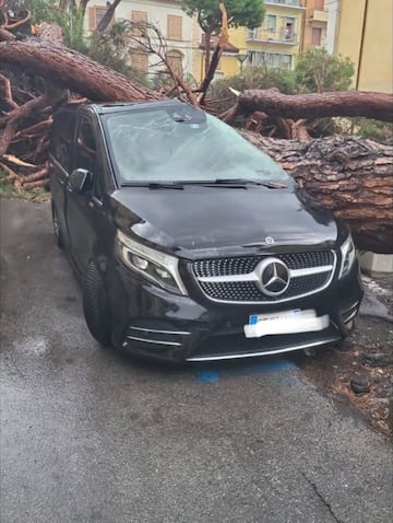 I danni del violento temporale con vento forte che  nel primo                  pomeriggio ha provocato danni a Viareggio (Lucca) e in altre                  parti della Versilia, 9 Settembre 2026. ANSA/ROY LEPORE