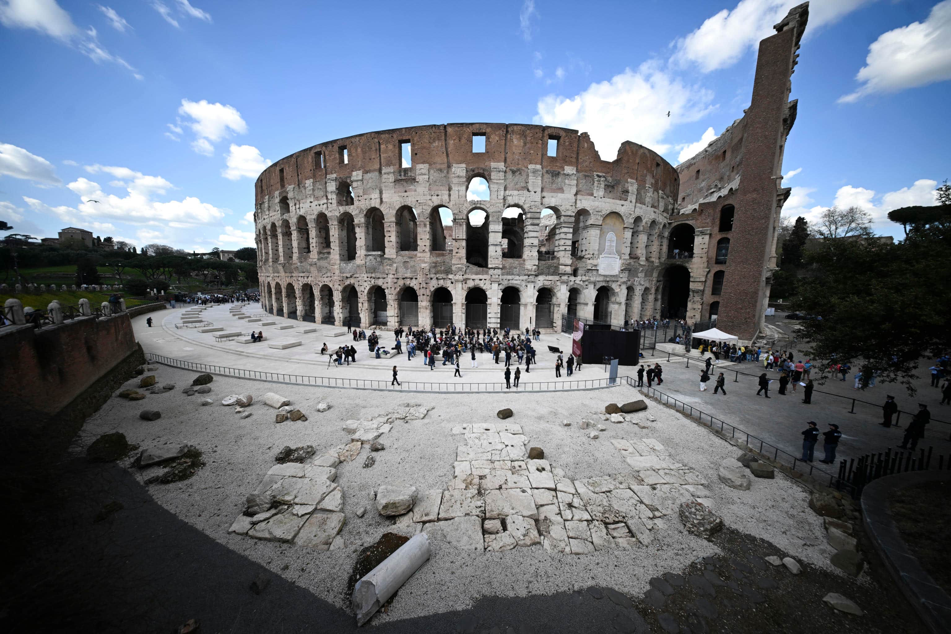 The inauguration of the new layout and archaeological area of the southern ambulacra of the Colosseum. The ambulacra surrounding the Flavian amphitheater had the essential function of conveying spectators to the sectors dedicated to them, towards the stands. Rome, Italy, 17 March 2026. ANSA/RICCARDO ANTIMIANI
