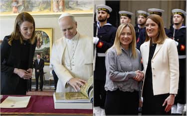 roberta metsola con il Papa e con Meloni