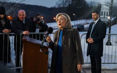 epa12780383 Former First Lady and Secretary of State Hillary Clinton speaks after giving deposition before the House Oversight Committee in Chappaqua, New York, USA, 26 February 2026. The House Oversight Committee dropped its contempt proceedings against Bill and Hillary Clinton after they agreed to testify about their ties to Jeffrey Epstein, following their initial refusal which had prompted the committee to approve a contempt resolution.  EPA/Olga Fedorova