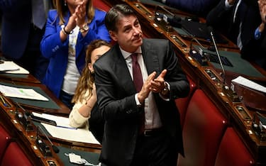 Il presidente del Movimento 5 Stelle, Giuseppe Conte, durante la discussione alla Camera sul ddl Lavoro, Roma, 1 ottobre 2024. ANSA/RICCARDO ANTIMIANI