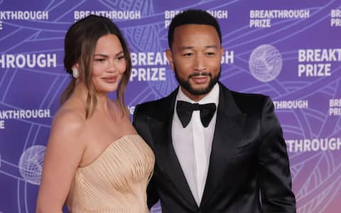 IPA74089357 - Chrissy Teigen and John Legend attends the 12th Breakthrough Prize Ceremony at Barker Hangar on April 18, 2026 in Santa Monica, California. Photo: CraSH/imageSPACE/Sipa USA
