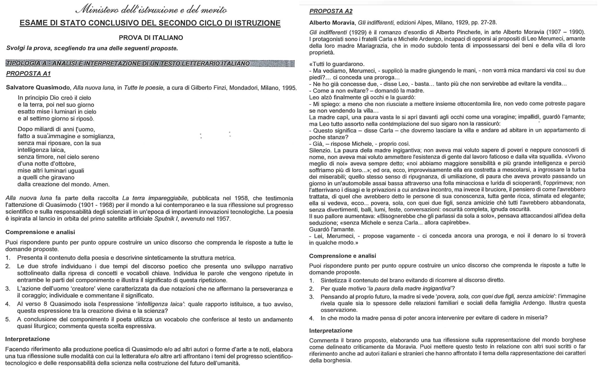 Le tracce della prova di italiano alla Maturità 2023