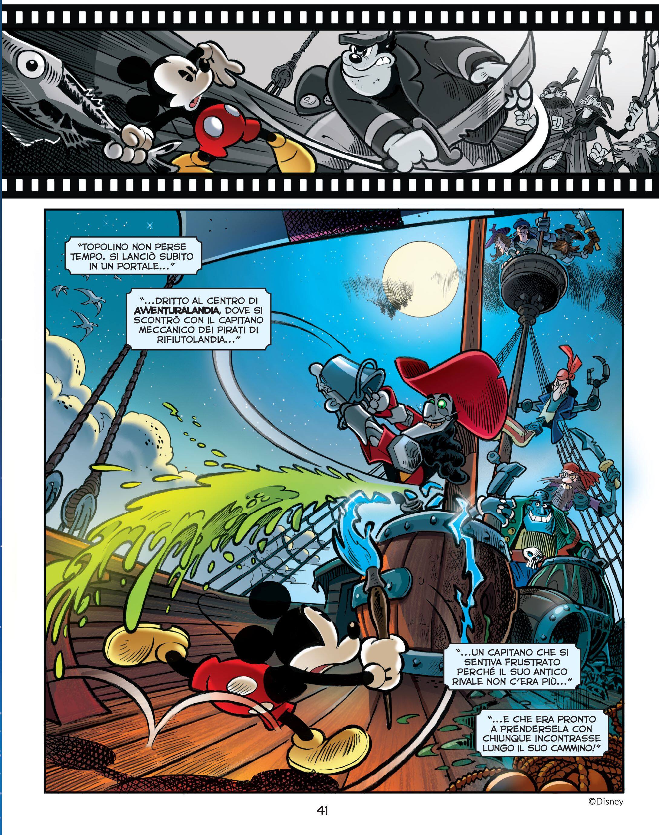 Una tavola tratta da Epic Mickey - La leggendaria sfida di Topolino, di Peter David, Fabio Celoni e Paolo Mottura (Panini Comics)