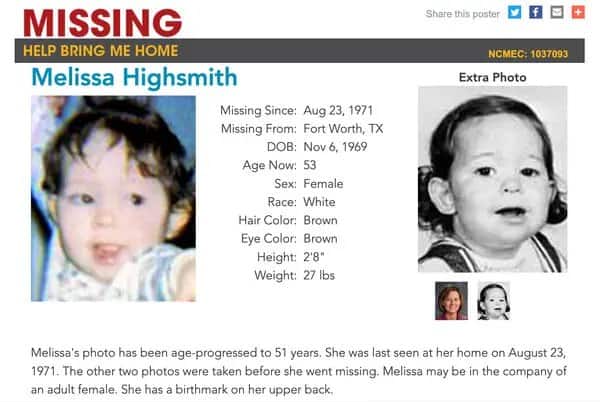 Manifesto della scomparsa di Melissa