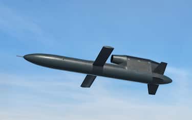 3F3R33W Ukrainian Flamingo cruise missile in flight with blue sky on background - 3d rendering