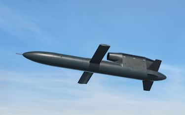 3F3R33W Ukrainian Flamingo cruise missile in flight with blue sky on background - 3d rendering