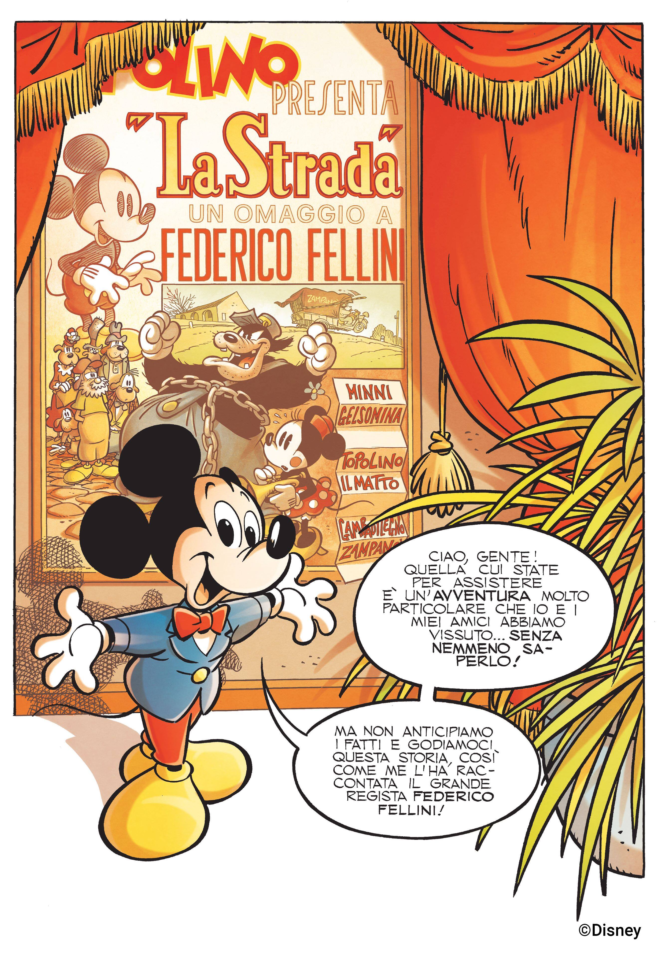 La tavola d'apertura di Topolino presenta: La strada