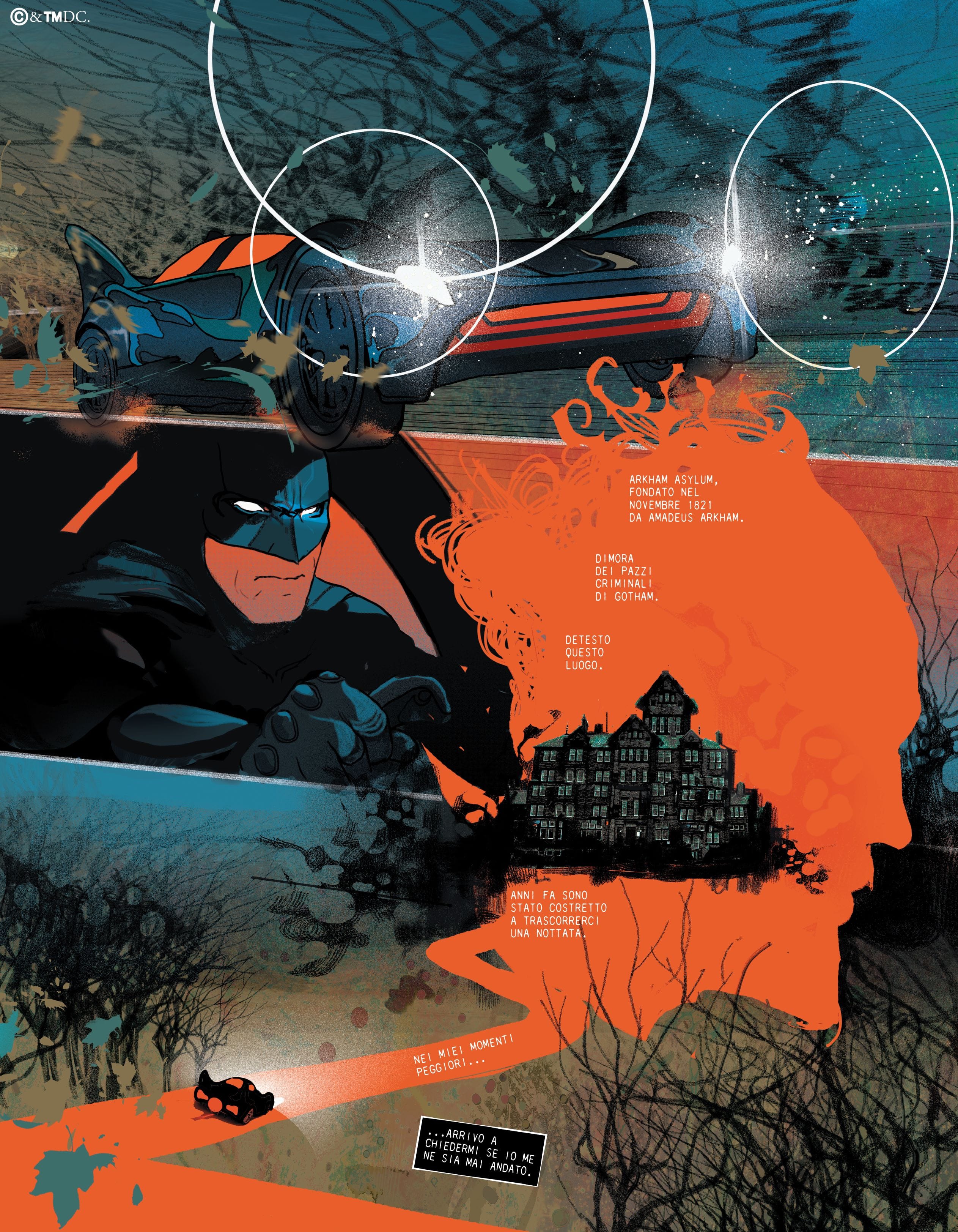 Una tavola tratta da Batman: La città della follia di Christian Ward (Panini DC Black Label)